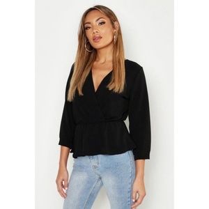 Boohoo Petite Woven Wrap Peplum Top